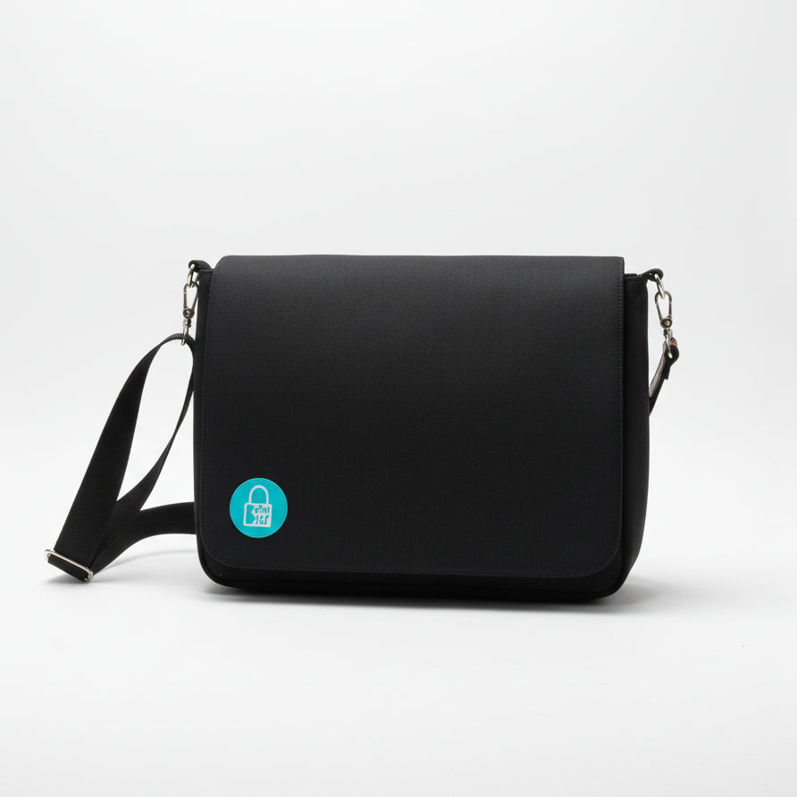 Classic Black Denim Laptop Messenger Bag