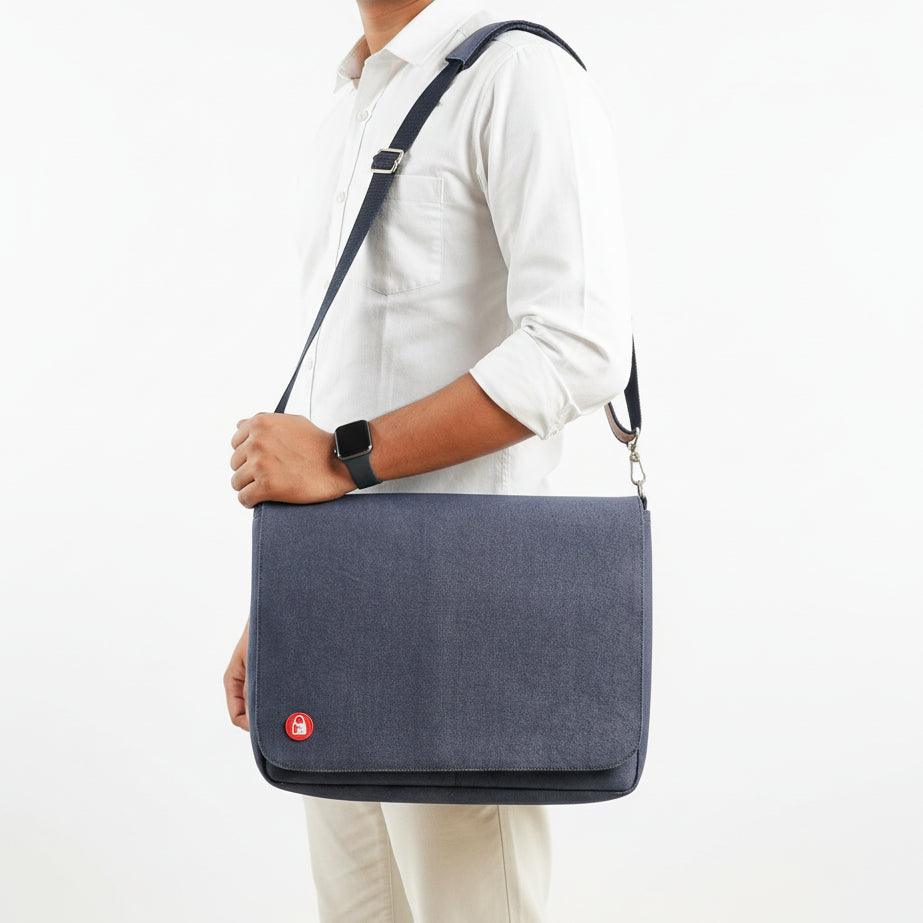 Classic Gray Denim Laptop Messenger Bag