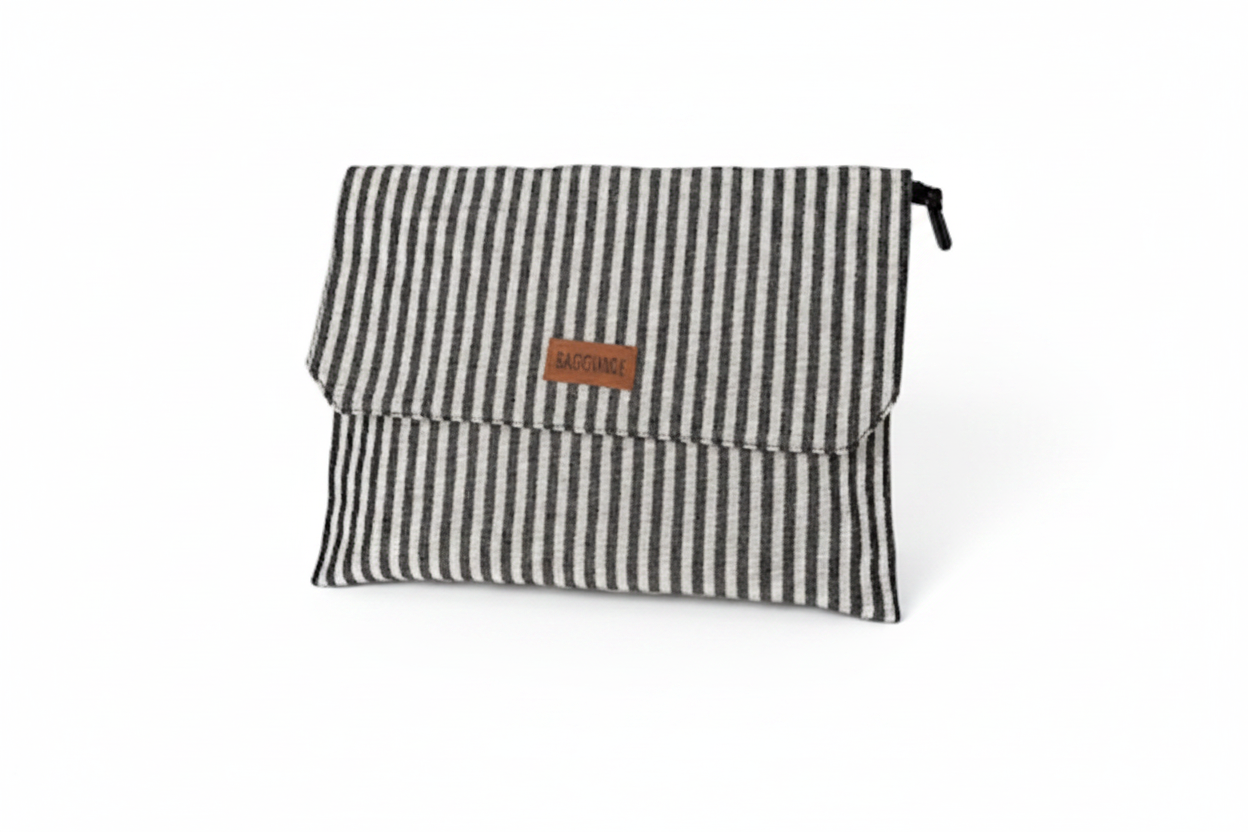 White & Grey Stipe Sleeve Laptop Bag