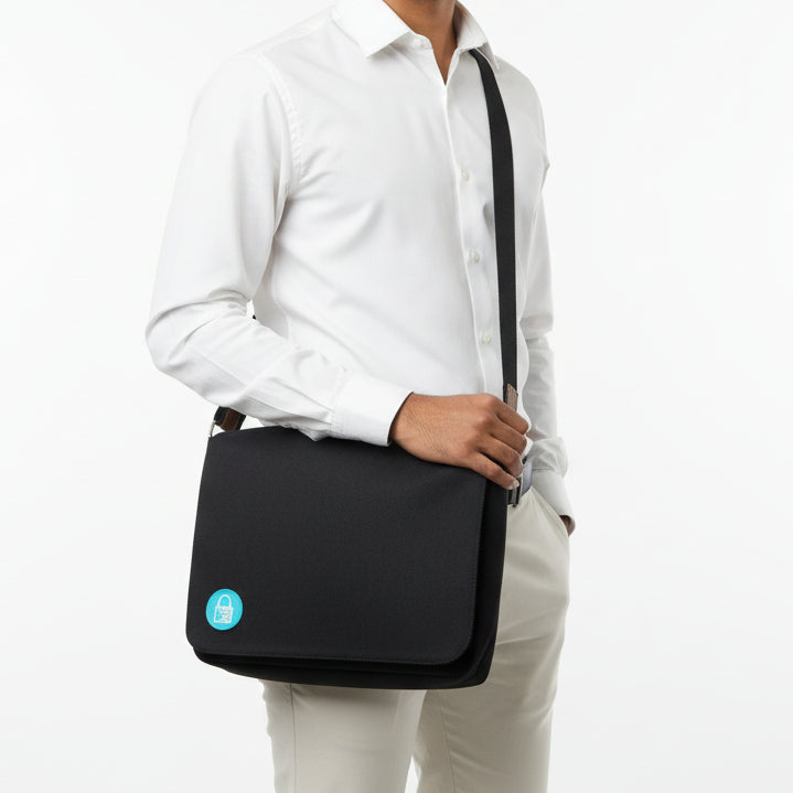 Classic Black Denim Laptop Messenger Bag