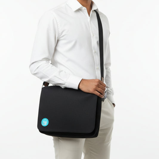 Classic Black Denim Laptop Messenger Bag