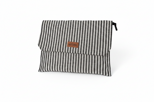 White & Grey Stipe Sleeve Laptop Bag