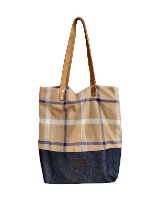 Blue & Brown Check College Street Leather Strap Bag