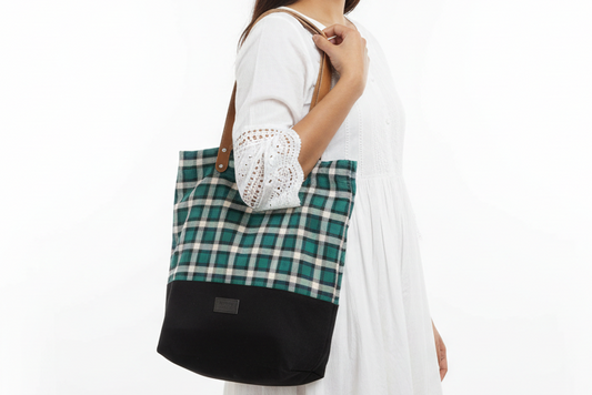 Black & Green Check College Street Leather Strap Bag